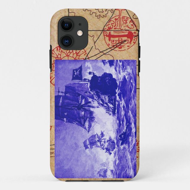 PIRATE SHIP BATTLE / ANTIQUE PIRATES TREASURE MAPS Case-Mate iPhone CASE (Back)