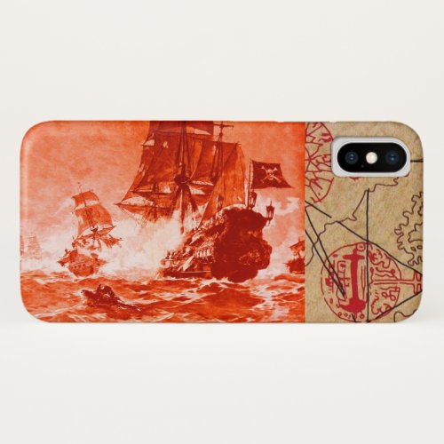 PIRATE SHIP BATTLE  ANTIQUE PIRATES TREASURE MAPS iPhone X CASE