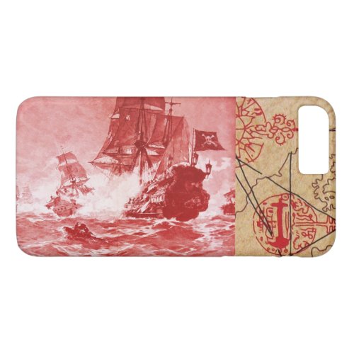 PIRATE SHIP BATTLE  ANTIQUE PIRATES TREASURE MAPS iPhone 8 PLUS7 PLUS CASE