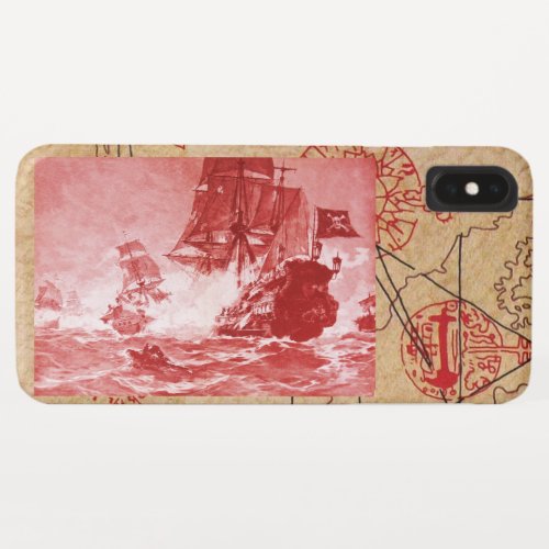 PIRATE SHIP BATTLE  ANTIQUE PIRATES TREASURE MAPS iPhone XS MAX CASE