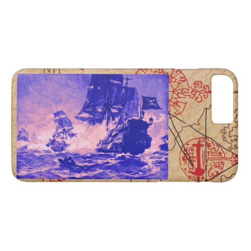 PIRATE SHIP BATTLE  ANTIQUE PIRATES TREASURE MAPS iPhone 8 PLUS7 PLUS CASE