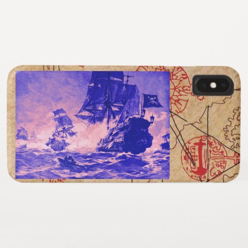 PIRATE SHIP BATTLE  ANTIQUE PIRATES TREASURE MAPS iPhone XS MAX CASE