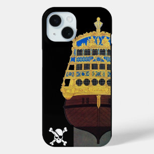 PIRATE SHIP BATTLE / ANTIQUE PIRATES TREASURE MAPS iPhone 15 CASE