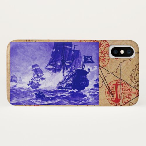 PIRATE SHIP BATTLE  ANTIQUE PIRATES TREASURE MAPS iPhone X CASE