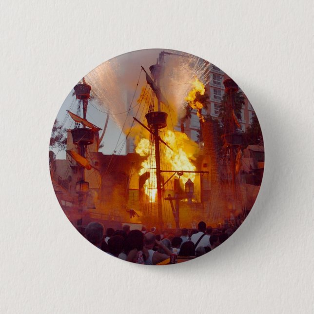 Pirate Ship Battle At Treasure Island In Vegas Pinback Button (Front)