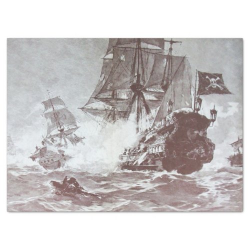 PIRATE SHIP BATTLE Black White Grey Hues Tissue Paper