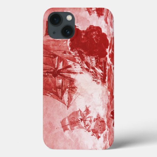 PIRATE SHIP BATTLE IN  ANTIQUE RED iPhone 13 CASE