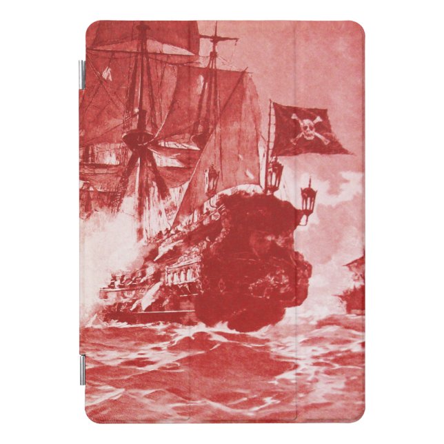 PIRATE SHIP BATTLE IN ANTIQUE RED iPad PRO COVER (Front)