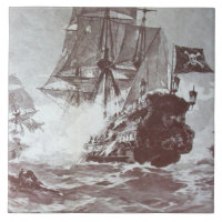 PIRATE SHIP BATTLE IN BLACK AND WHITE