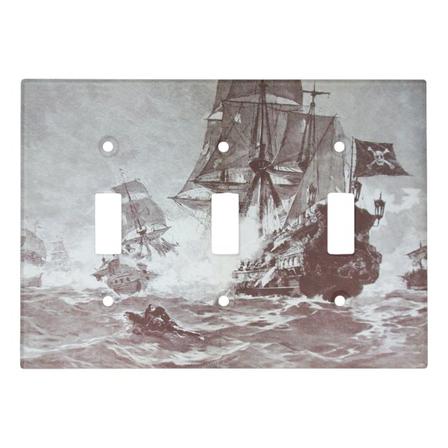 PIRATE SHIP BATTLE IN BLACK LIGHT SWITCH COVER (Front)