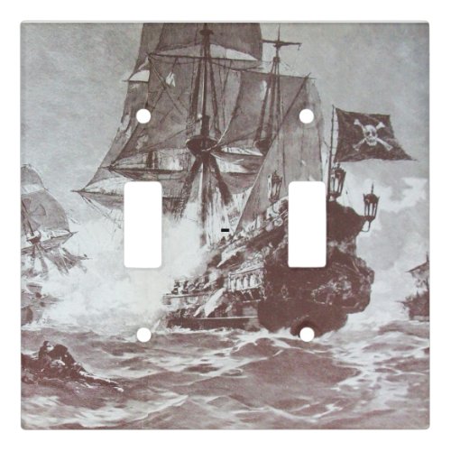 PIRATE SHIP BATTLE IN BLACK LIGHT SWITCH COVER