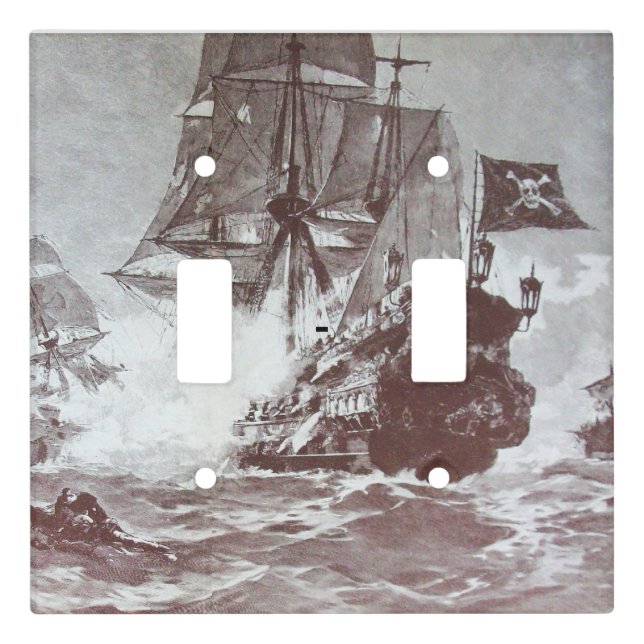 PIRATE SHIP BATTLE IN BLACK LIGHT SWITCH COVER (Front)