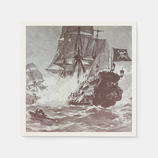 PIRATE SHIP BATTLE IN black Paper Napkins (Front)