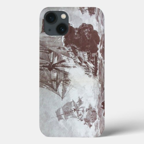 PIRATE SHIP BATTLE IN BLACK WHITE iPhone 13 CASE