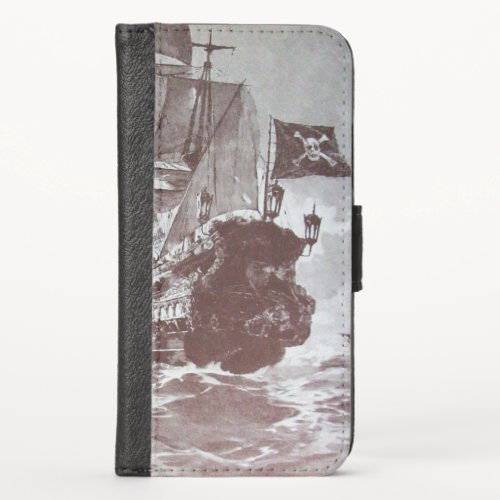PIRATE SHIP BATTLE IN black white  iPhone X Wallet Case