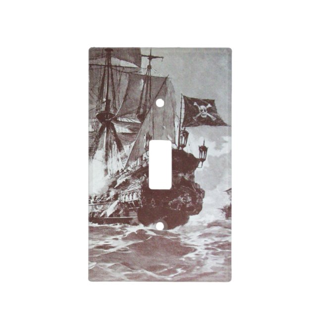 PIRATE SHIP BATTLE IN BLACK WHITE LIGHT SWITCH COVER (Front)