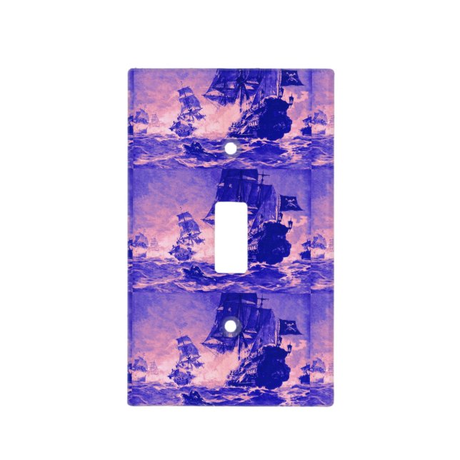 PIRATE SHIP BATTLE IN blue pink Light Switch Cover (Front)