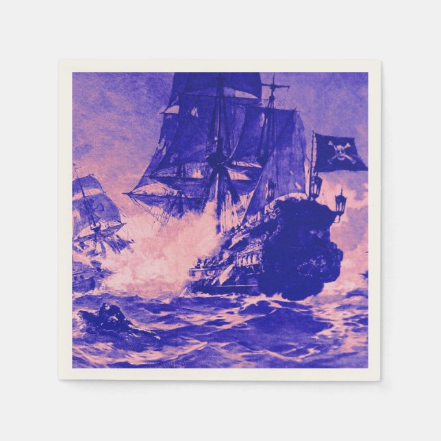 PIRATE SHIP BATTLE IN blue pink Paper Napkins (Front)