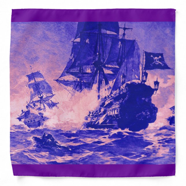 PIRATE SHIP BATTLE IN blue purple Bandana (Front)