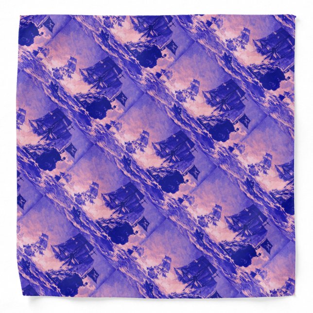PIRATE SHIP BATTLE IN blue purple Bandana (Front)