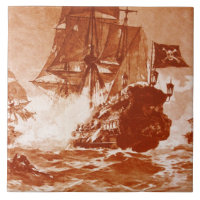 PIRATE SHIP BATTLE IN brown sepia