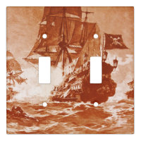 PIRATE SHIP BATTLE IN BROWN SEPIA LIGHT SWITCH COV