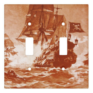 PIRATE SHIP BATTLE IN BROWN SEPIA LIGHT SWITCH COV COVER