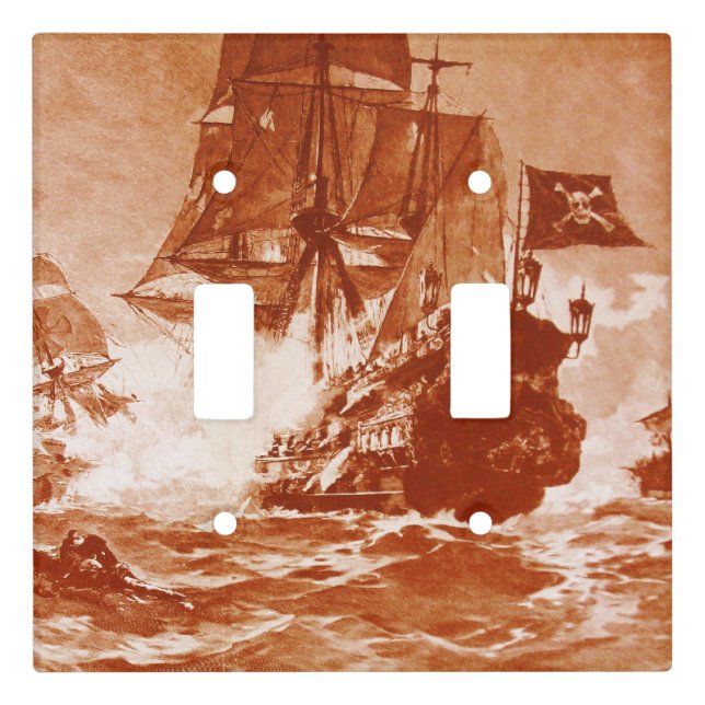 PIRATE SHIP BATTLE IN BROWN SEPIA LIGHT SWITCH COV COVER (Front)