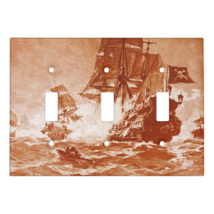 PIRATE SHIP BATTLE IN BROWN SEPIA LIGHT SWITCH COVER