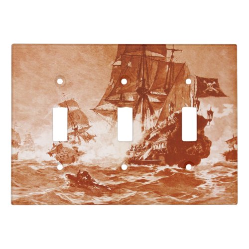 PIRATE SHIP BATTLE IN BROWN SEPIA LIGHT SWITCH COVER