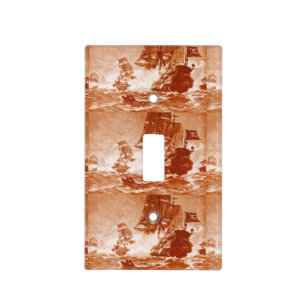 PIRATE SHIP BATTLE IN brown sepia Light Switch Cover