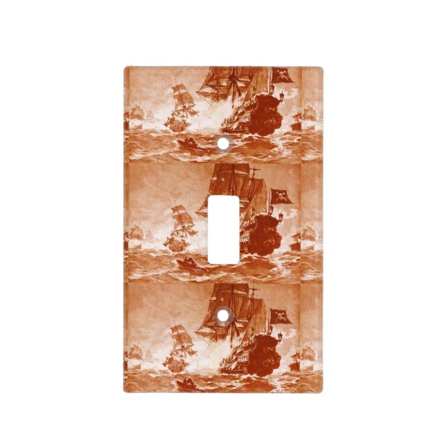 PIRATE SHIP BATTLE IN brown sepia Light Switch Cover (Front)
