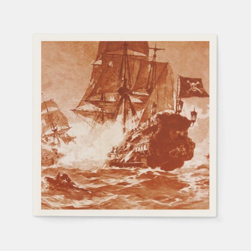 PIRATE SHIP BATTLE IN brown sepia Paper Napkins