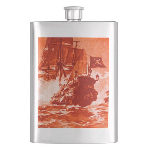 PIRATE SHIP BATTLE IN red Hip Flask