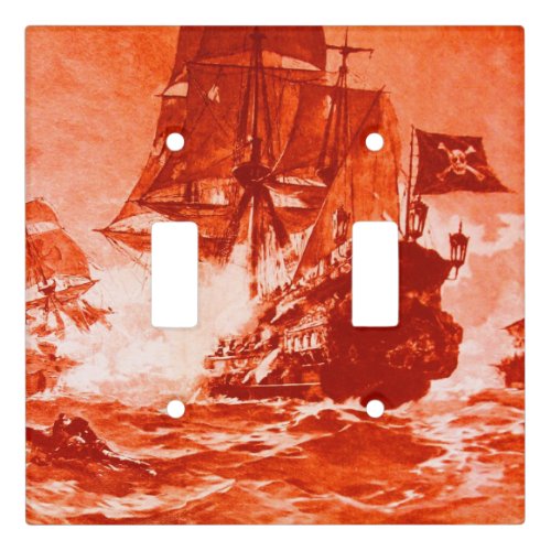 PIRATE SHIP BATTLE IN RED Light Switch Cover