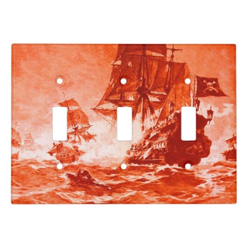 PIRATE SHIP BATTLE IN RED Light Switch Cover