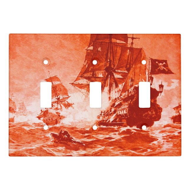 PIRATE SHIP BATTLE IN RED Light Switch Cover (Front)
