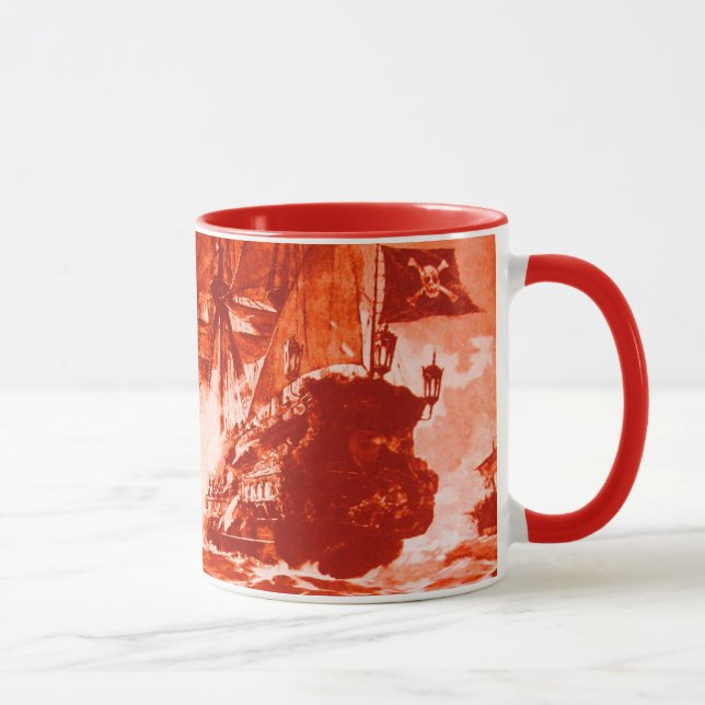 PIRATE SHIP BATTLE IN RED  MUG (Right)