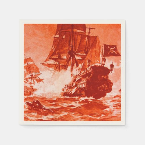 PIRATE SHIP BATTLE IN red Paper Napkins