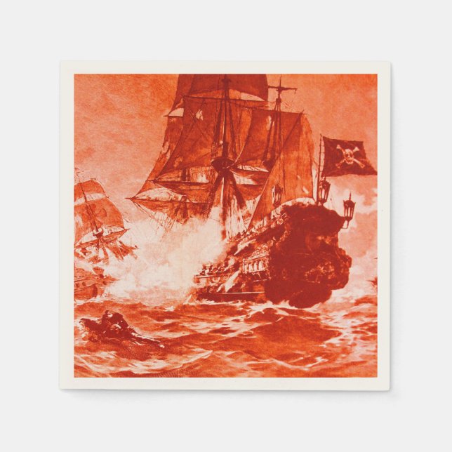 PIRATE SHIP BATTLE IN red Paper Napkins (Front)