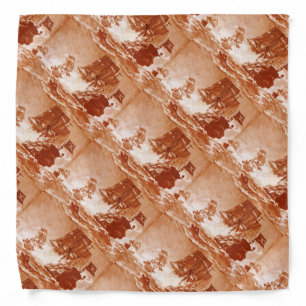 PIRATE SHIP BATTLE IN red sepia Bandana