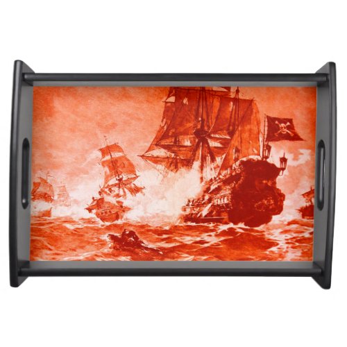 PIRATE SHIP BATTLE IN RED SERVING TRAY