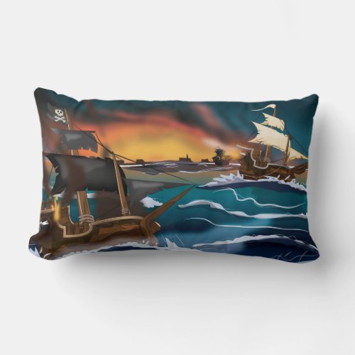 Pirate Ship Battle Lumbar Pillow