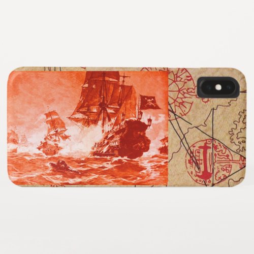 PIRATE SHIP BATTLE PIRATES TREASURE MAPS Red iPhone XS Max Case