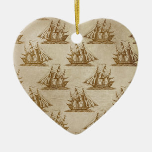 Pirate Ship Beige Color Old Style Nautical Ceramic Ornament