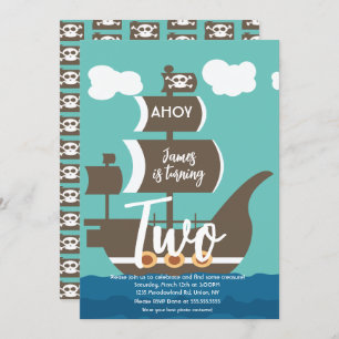 Pirate Ship Birthday Ahoy Party Any Age Teal Invitation