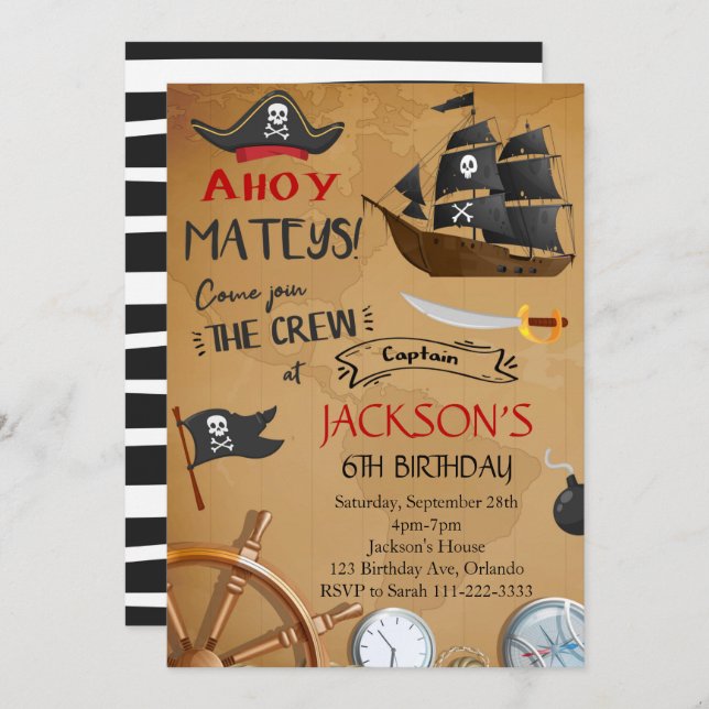 Pirate Ship Birthday Invite (Front/Back)