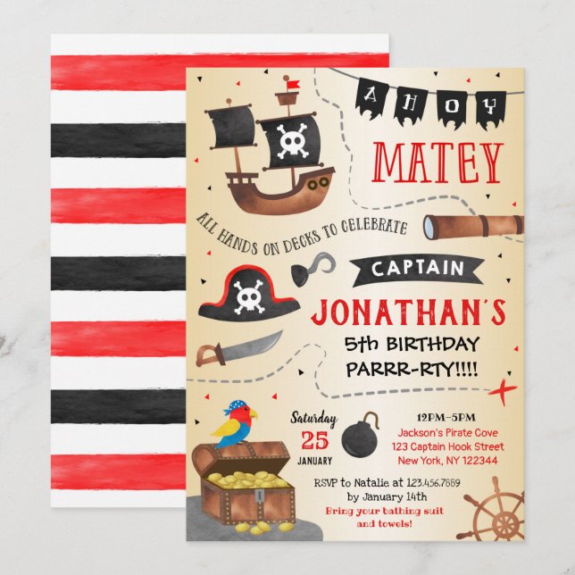 Pirate Ship birthday party invitation (Front/Back)