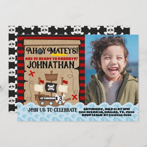 Pirate Ship Birthday Party Invitation Invite