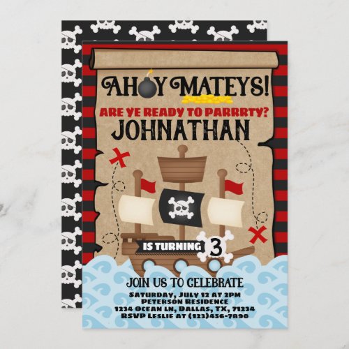 Pirate Ship Birthday Party Invitation Invite